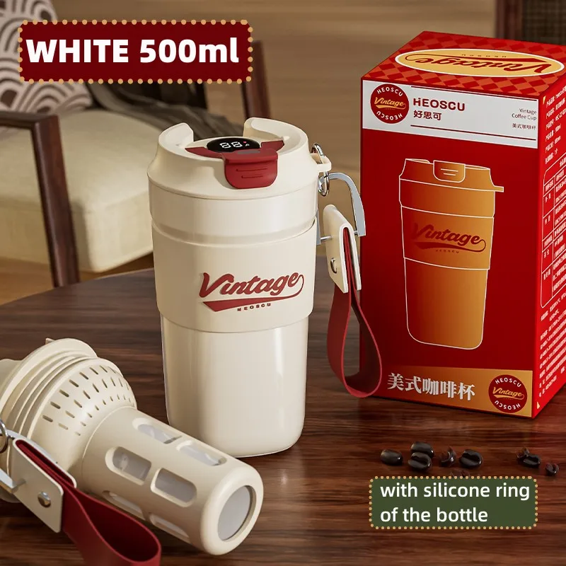 thumbnail image 1 of Coffee Thermos Cup with Smart Lid Portable Stainless Steel Vacuum Flask Keep Hot And Cold Insulated Cups Drinkware Gift Packing, 1 of 5