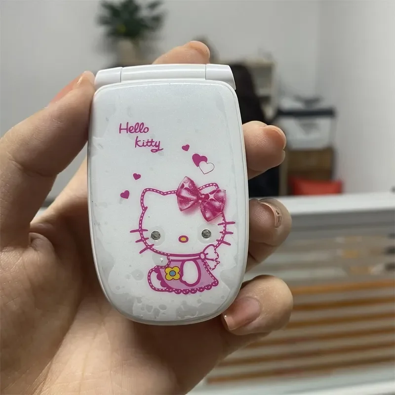 Sanrio-女性用ハローキティフリップフォン、超小型携帯電話、かわいい