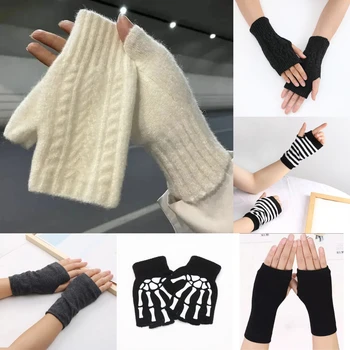 Half Finger Gloves for Women Winter Soft Warm Wool Knitting Arm Gloves Soft Warm Half Finger Handschoenen Unisex Mitten Guantes