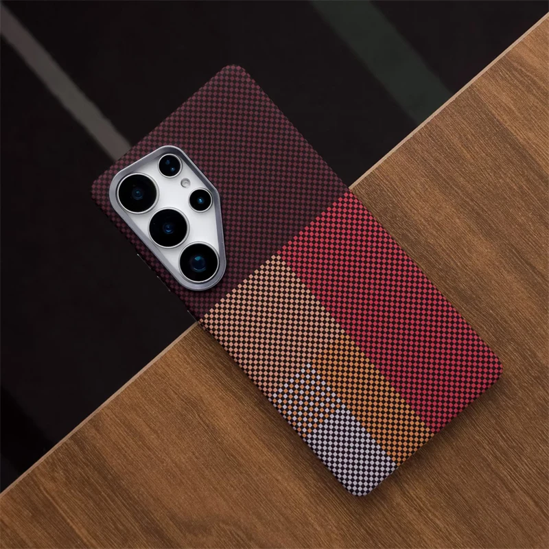 Carbon Fiber Textured MagSafe Wireless Charging Phone Case with Metal Lens Matte Hard Cover
