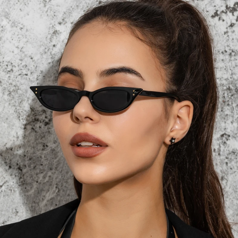 Schutzbrille Cat Eye Sonnenbrille Frauen Niet Design Schmale Dreieck Sonnenbrille Weibliche Schwarz Shades Streetwear Brillen – Detail 4