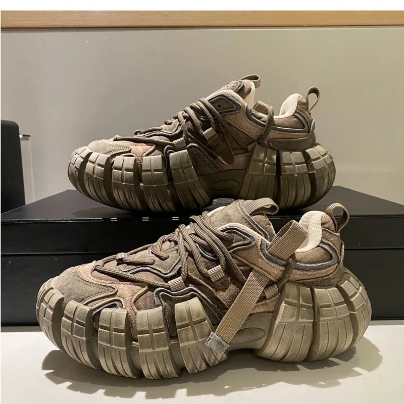 2026 High Quality Men's Platform Shoes Tire Bottom Sneakers British Style Retro Luxury Casual Shoes Fashion Designer Men's Shoes 1