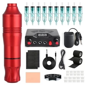 Kit per tatuaggi Kit penna per macchinetta per tatuaggi con alimentatore, aghi per cartuccia e pedale per principianti di tatuaggi/artisti Fornitura di tatuaggi