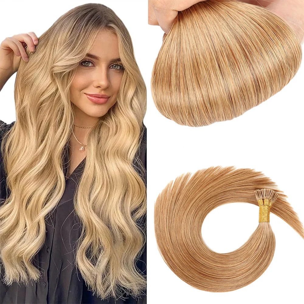 

Straight I Tip Hair Extensions Keratin Natural Real Human Hair Extensions Fushion 14"-24" Honey Blonde #27 100 Strands/pack 50g