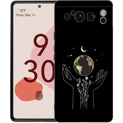 Sleek Black TPU Silicone Shockproof Phone Case with Minimalist Sun and Moon Line Art Design for Pixel 8 Pro (A1)