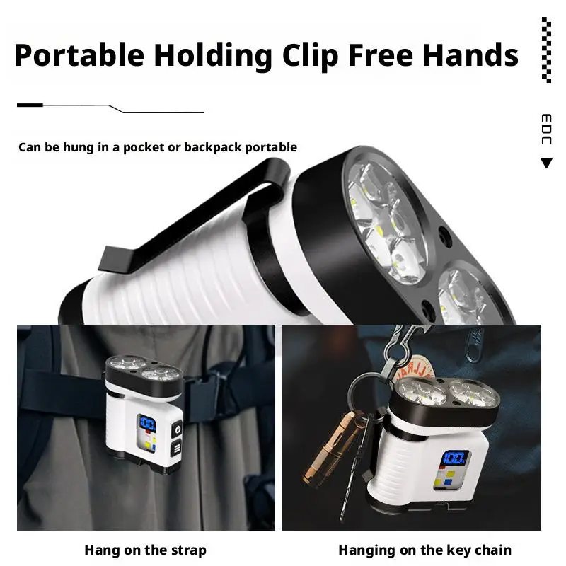 10LED 미니 손전등 USB 충전 디지털 디스플레이 빨강/파랑 경고 휴대용 자석 작업등 야외용