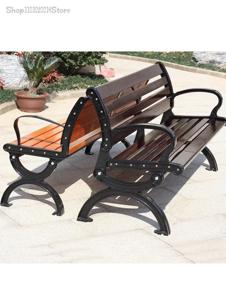 Park Chair Outdoor Bench Thickened And Widened Splay Weak Aluminum Feet Iron Corner Anti-corrosion Wood Solid Wood Plastic