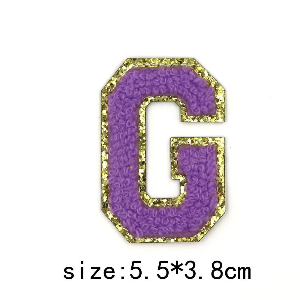 1PC 5,5 CM Lila Chenille Stickerei Brief Eisen auf Alphabet Buchstaben Patch Für Kleidung T-Shirt Name Logo Diy patch Abzeichen – Detail 10