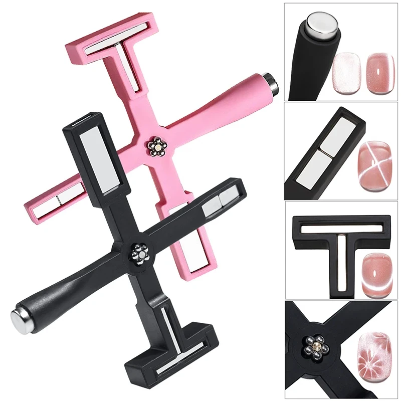 Cat Eye Nail Tool Magnetic Nail Art Tools Magnetic Nail Pen Magnetic Nail Tools Nail Care Tools Upgrade Multifunctional 5IN1 Cat Eye Magnet Stick with Sleeve DIY Cross Line Strip Effect Manicure Tools