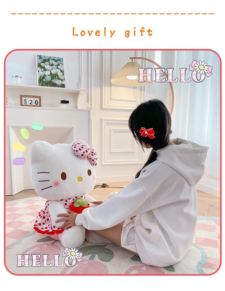 23cm Sanrio Hello Kitty Doll Fruit Strawberry Cat Doll Girls Plush Toy Home Decor Pillow Cute Cartoon Girls Birthday Gifts