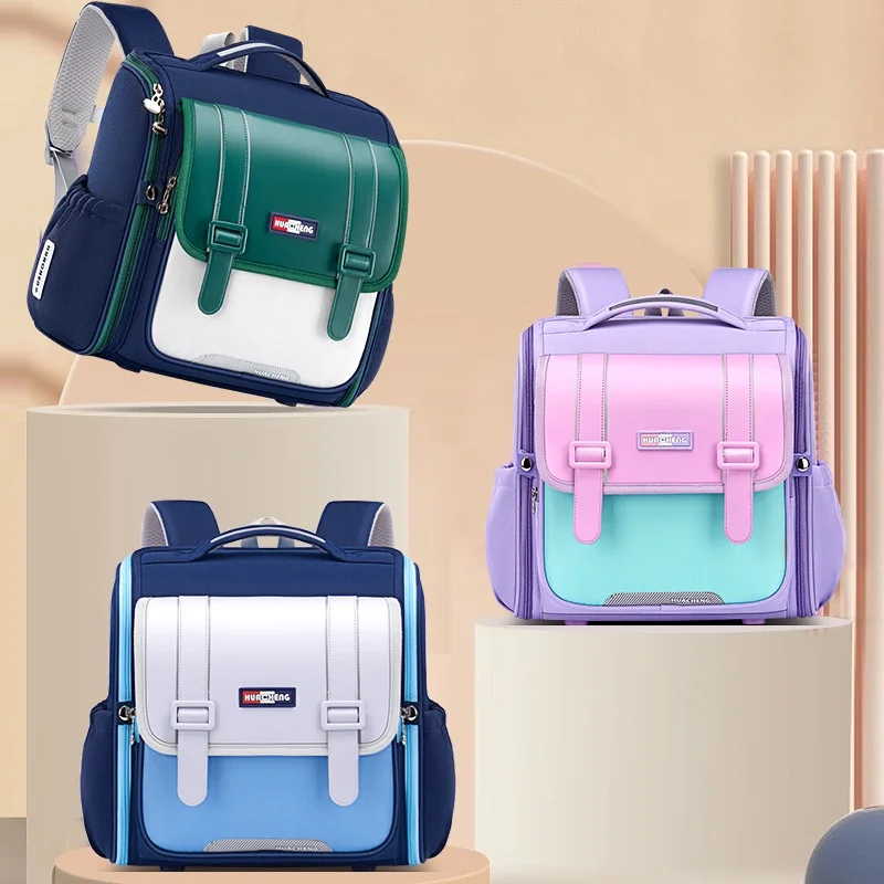 Primary Grade 1-6 Children British Style Horizontal Backpacks for Student New Girl Boy Oxford Fashion Large Schoolbags with Belt 2
