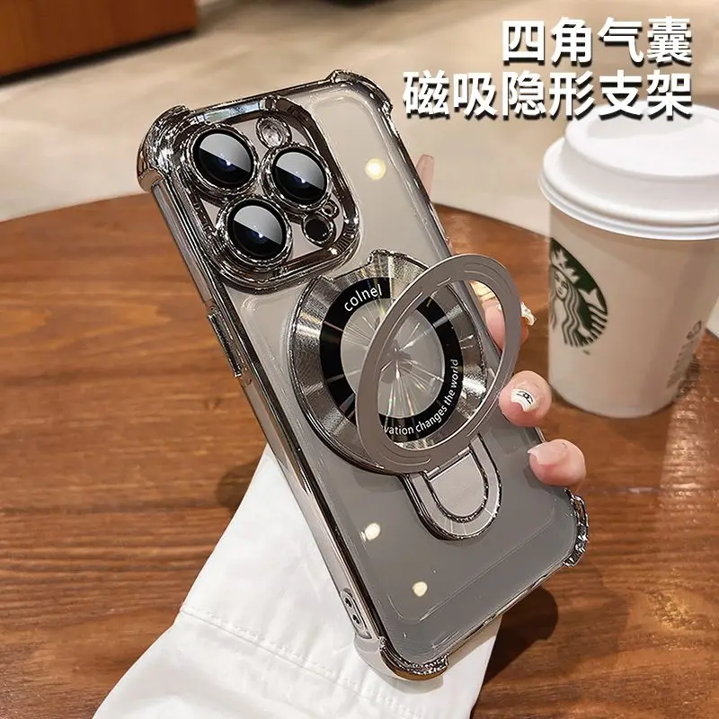 

Модные и популярные чехлы для телефонов 15promax, iPhone14, четырехугольные подушки безопасности, противоударный 12 Магнитный кронштейн 13 женских моделей