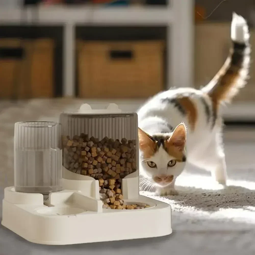Qq-Cat Feeder And Water Dispenser Self-Feeding Kitten Food Feeder Large Capacity Cat Food Dispenser Multifunctional Pet Food