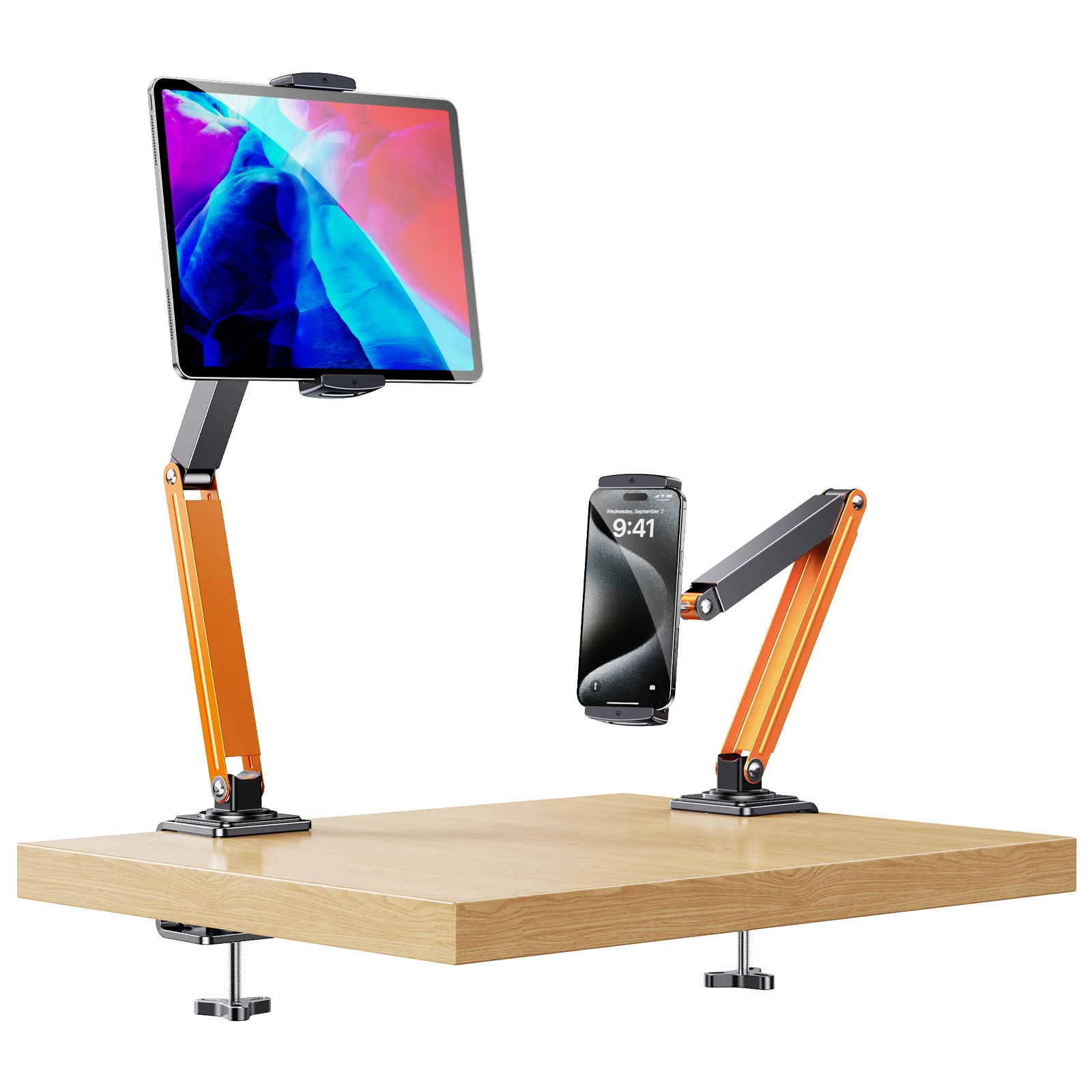 Eary Phone Holder Tablet Stand Mount For Desktop Bedside Three-Stage Telescopic Foldable Rotatable With Metal Clamp Lazy Bracket
