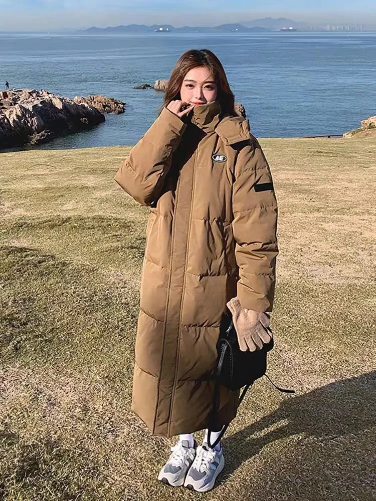 

2023 New Winter New in White Long Down Jacket Women Hooded Parkas Coat Female Loose Padded Cotton Thickening Warm Puffer Jackets