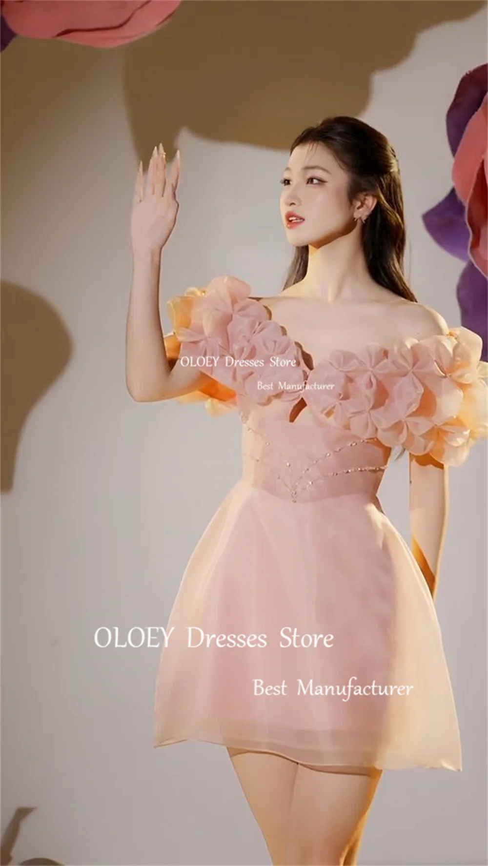 Pink Off Shoulder Short Cocktail Dress Sweetheart A Line Prom Gown Pleats Silky Organza Wedding Party Gown