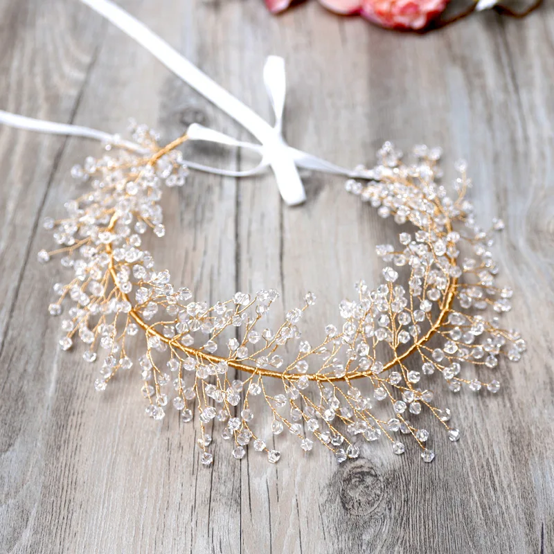 Handmade Pearl Bridal Headband Hair Vine Gold Color Wedding  display picture 2