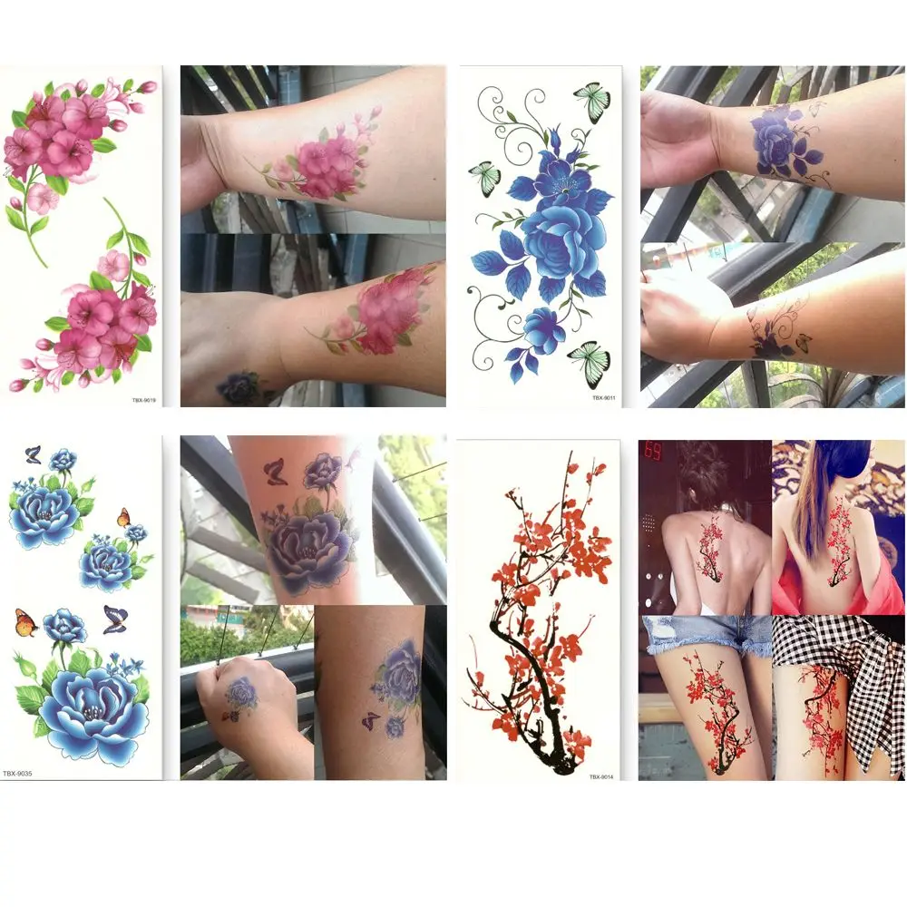 Lady Fashion Waterproof Flowers 3D Beauty Makeup Water Transfer Arm Leg Art Body Art Temporary Tattoo Stickers Fake Tattoos