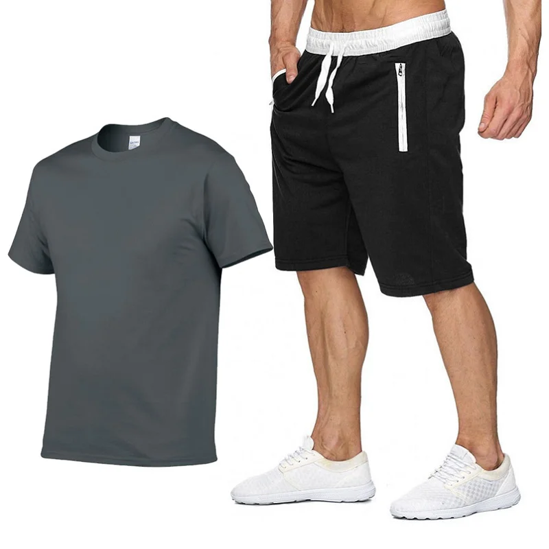 2024 New Summer 100% Cotton Men's T-shirts Shorts 2Pcs Sets Suit Y2K Gym Sportswear Brand Clothes Men's Clothing S-2XL