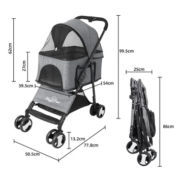 Pet Dog Stroller Foldable Travel Carrier Strolling Cart Cat Dog Pushchair Jogger Dog Pram Cat Buggy with 4 Wheels and Rain Cover 5
