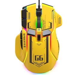 Enhanced Wired Gaming Mouse with RGB Lighting - Ergonomically Designed, 128000 DPI, Macro-Programmable (Yellow Wired)