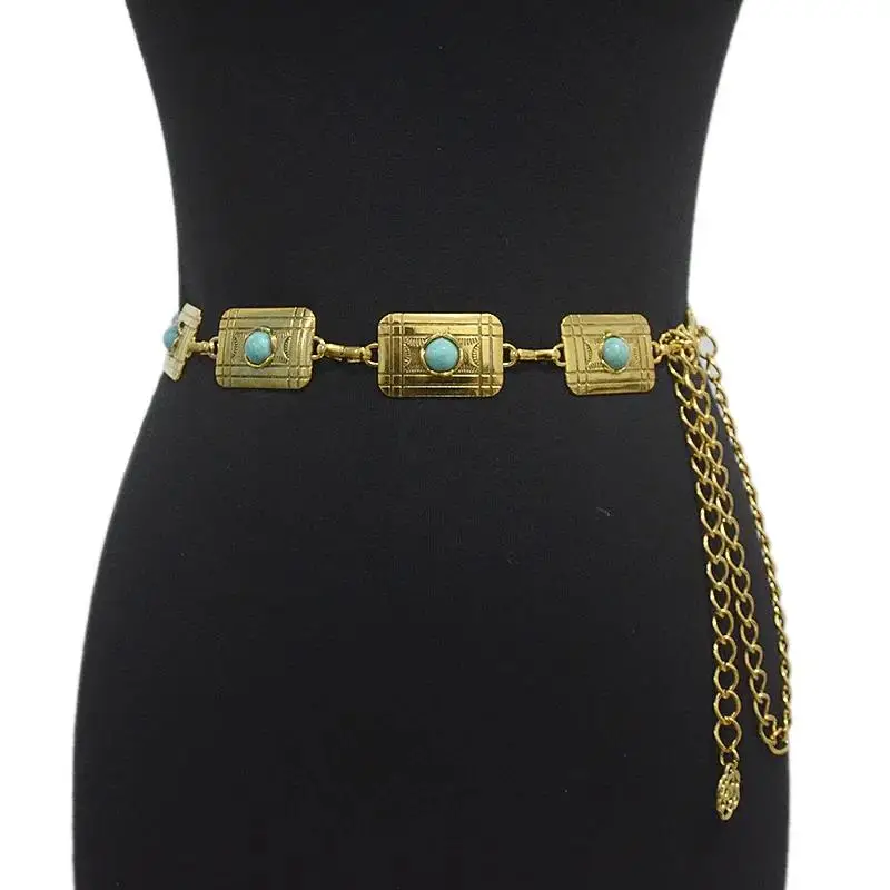 

New Retro Agate Gold Belt Women Fashion Silver Metal Chain Belts Female Jeans Dress Waistband 2023 벨트 여성용 cintos de mujer