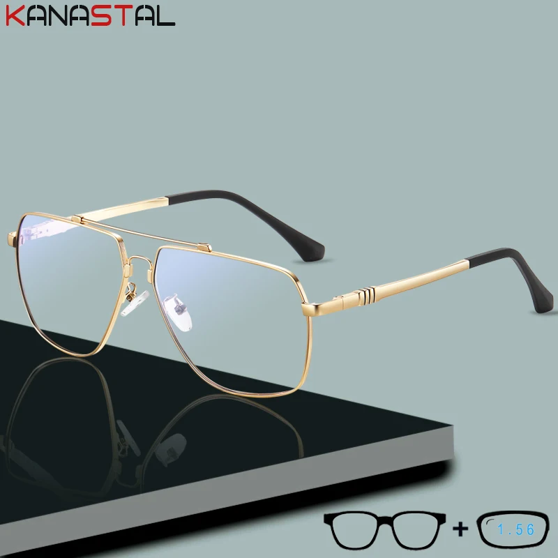 

Men Reading Glasses Prescription Optics Lenses Myopia Eyewear Women Blue Light Blocking Glasses Pilot Metal Big Eyeglasses Frame