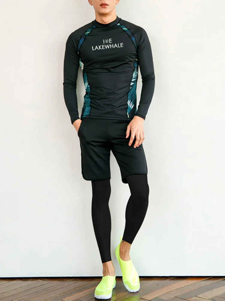 Women Long Sleeve Rash Guard Print Four Pieces Swimsuit Zipper Swimwear with skirt Bathing Suits Surfing Suits Pad Long Pants