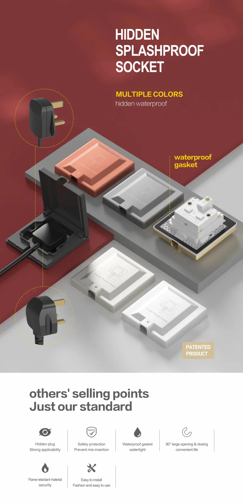 Tomada de parede oculta modelo 86 para