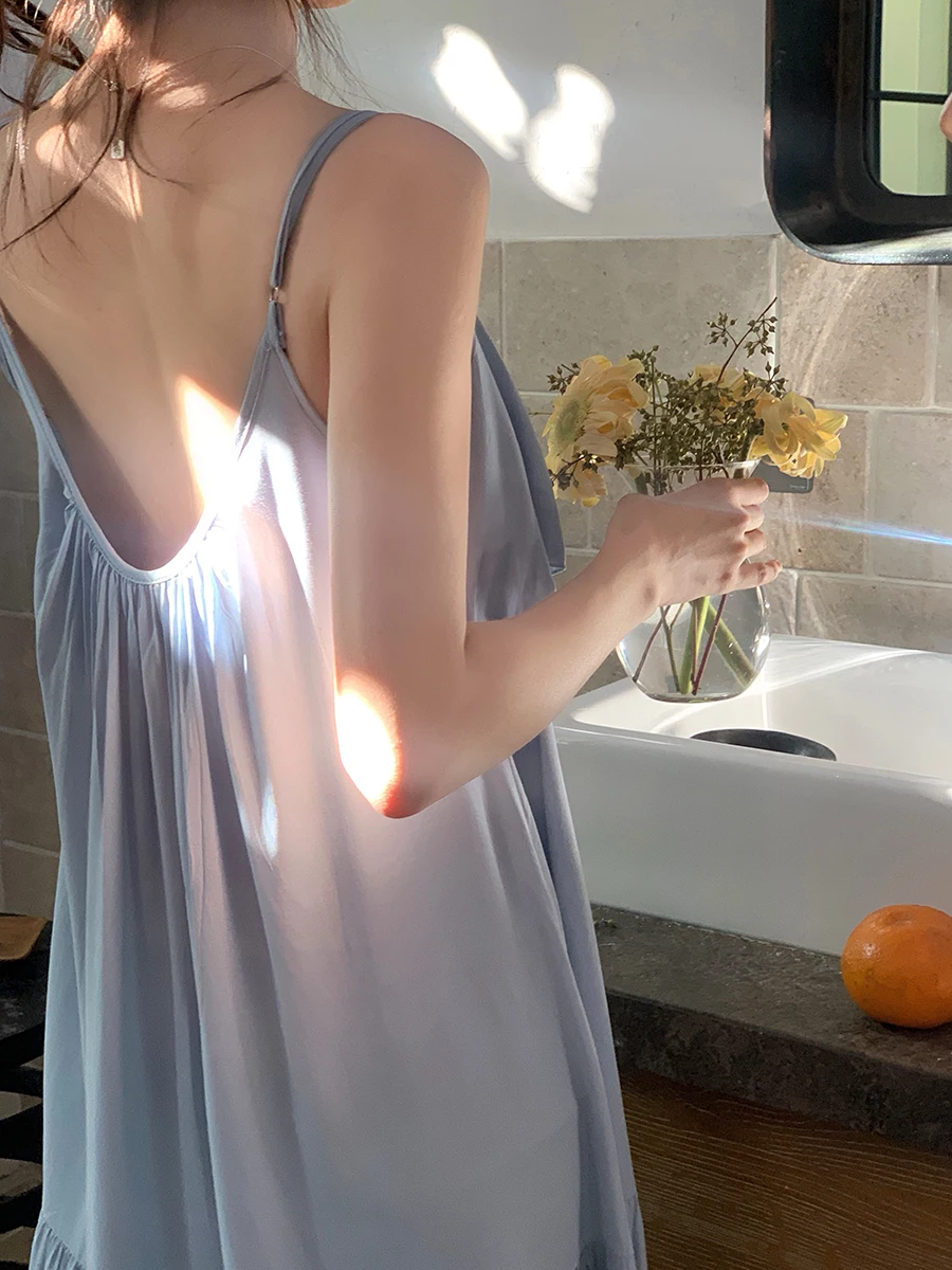 Cute Mid-Length Sp Dr Women's Summer Outdoor Wearable Sweet Sle round Ne Home Dr Casual Comfortable Nightgown