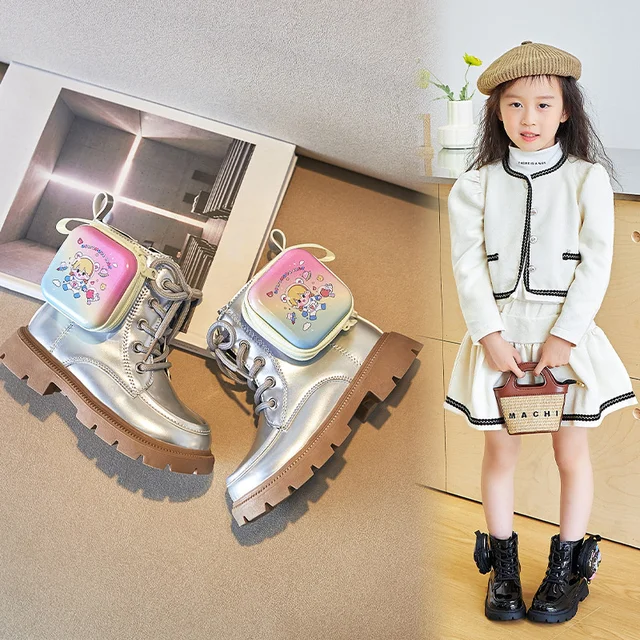 Kids Fashion Patent Leather Girl Shoe Zipper Bag Ankle Boots Autumn New Kids Soft Sole Non Slip Platform Shoes Women s Boot