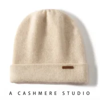 Unisex 100% Pure Cashmere Ribbed Cuffed Beanie Hat for Men Women Winter Thick Soft Warm Knitted Cold Hats Outdoor Ski Caps 1