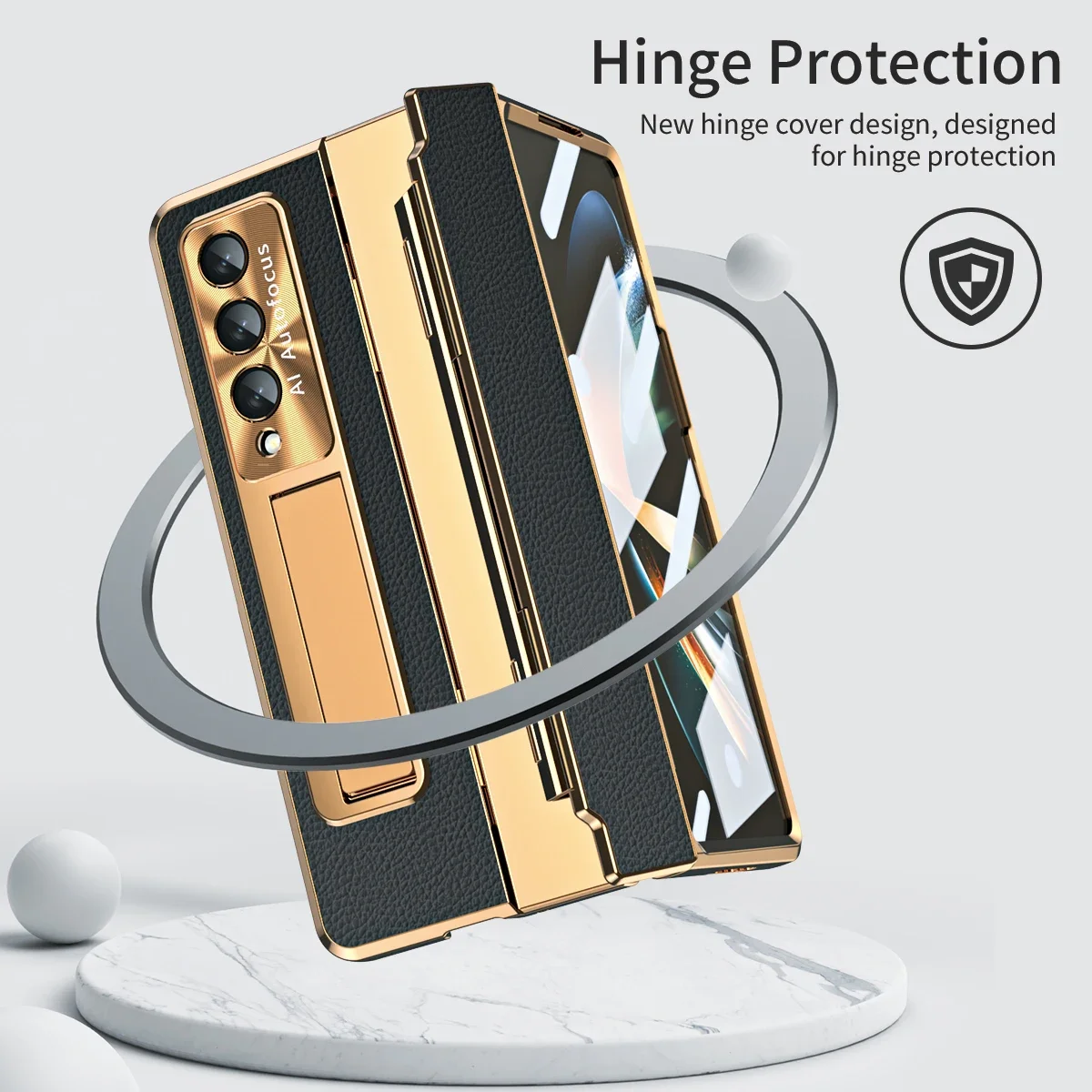 Electroplated bracket leather case applies to Samsung Galaxy Z folding 4 3 5 360 Full protection phone cover
