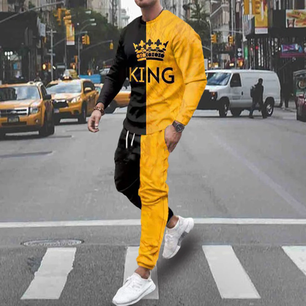 2023 Men Summer Outfit Sweat Suit 2-Piece Set Long Sleeve Tracksuit Jogger  Pants