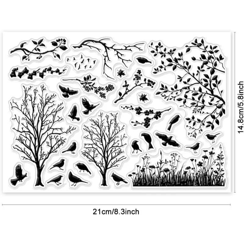 Clear Stamps 1pcs Bird Branch Silhouette Birds Trees For DIY Scrapbooking Photo Album 6.3x4.33inch
