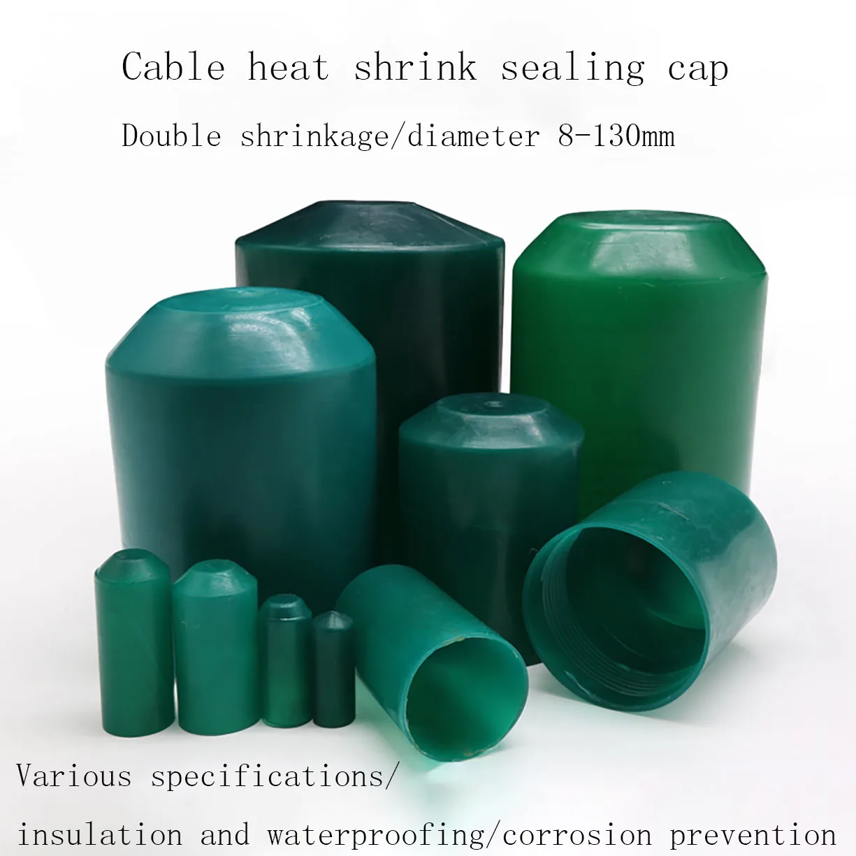 

8x25mm-110x130mm Green 2:1 Heat Shrink Caps High-Voltage Cable Insulation Protection Sealing Head Power Cable Protection