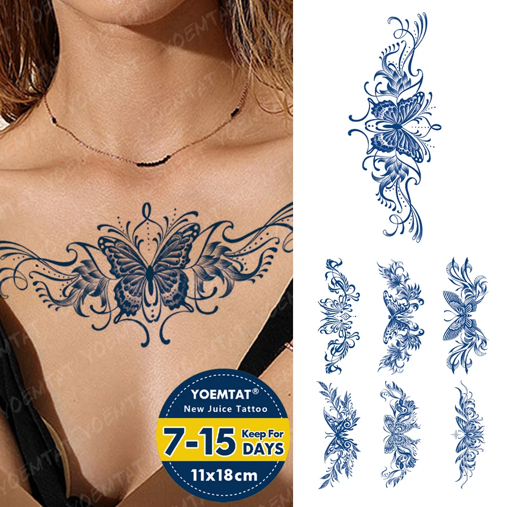 

Juice Ink Lasting Waterproof Temporary Tattoo Sticker Butterfly Flower Totem Genipin Herbal Body Art Arm Fake Tatoo Men Women