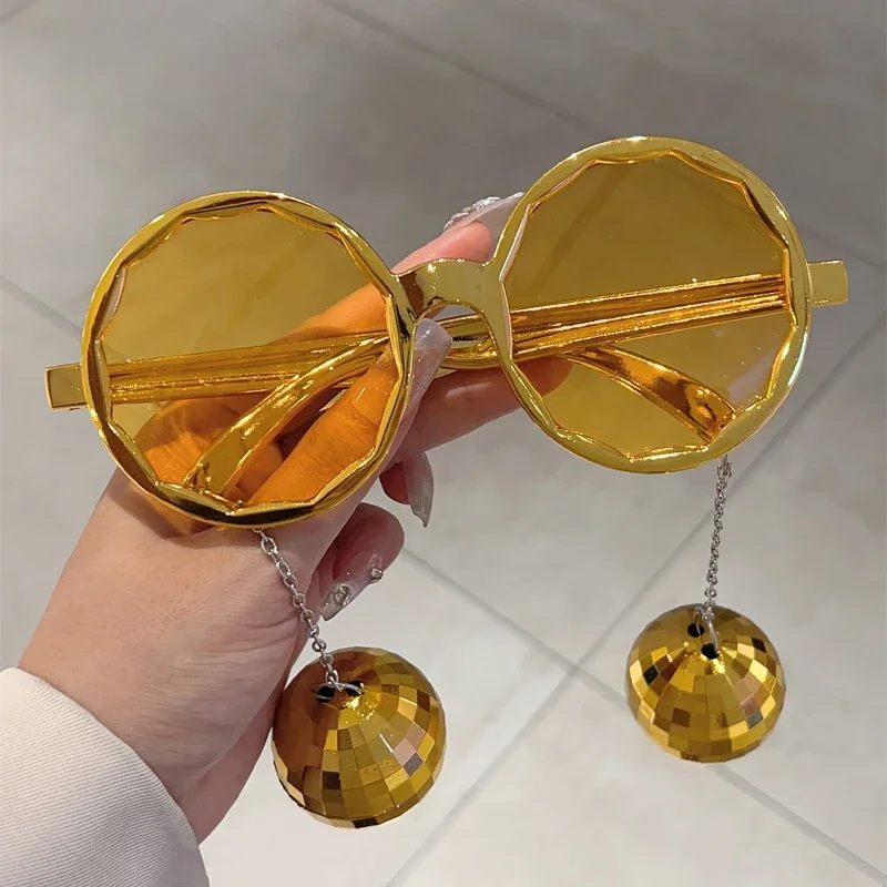 Disco Ball Gold Party Sunglasses KAMMPT Oversized Round Sunglasses - Main Image