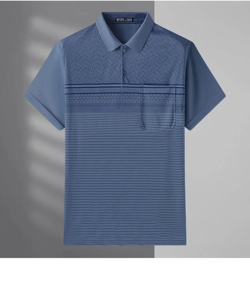 2023 New Men's T-shirt Short Sleeve Polo-Neck Commuter Summer Basic Fashion Casual All-match England Striped Pockets Pullovers 22 S2cf8fe93a6f34ad9a94c8093459a8f71L