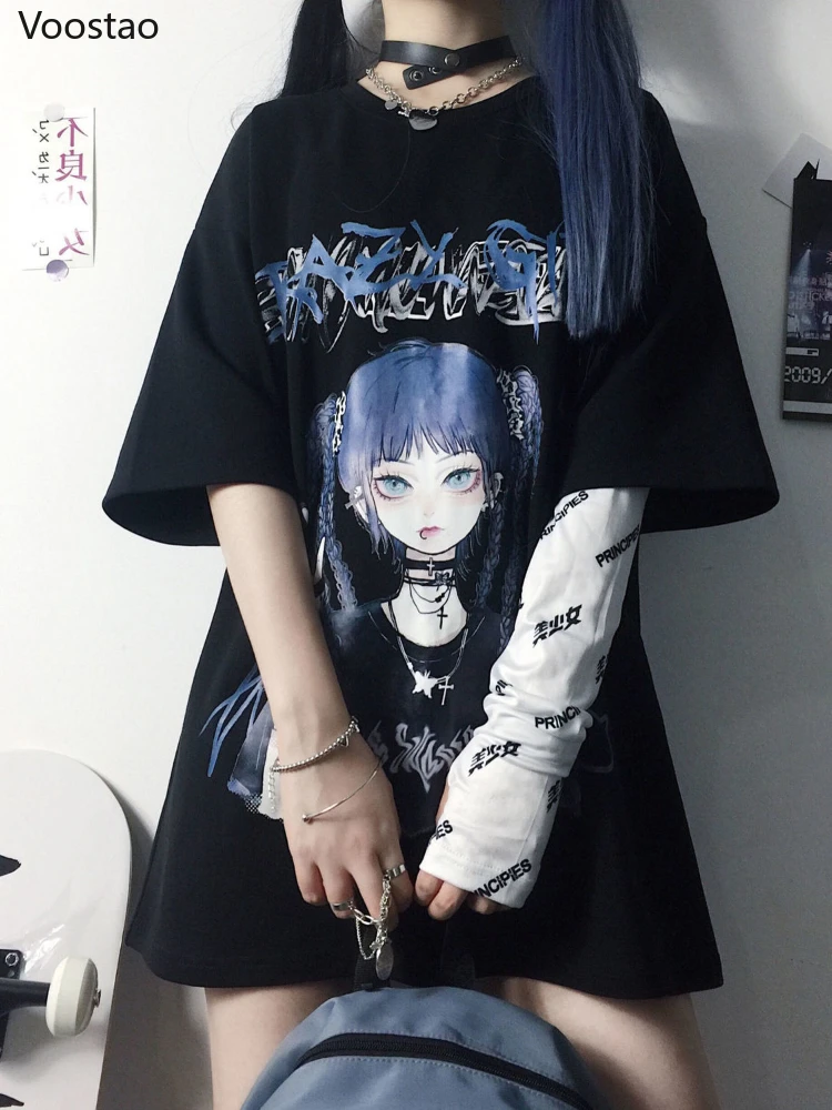 Fashion Y2k T-shirts Mujer Casual Hip Hop Shirts Women Gothic Chic Anime  Print Loose Tees Girly Harajuku Punk Short Sleeve Tops - T-shirts -  AliExpress