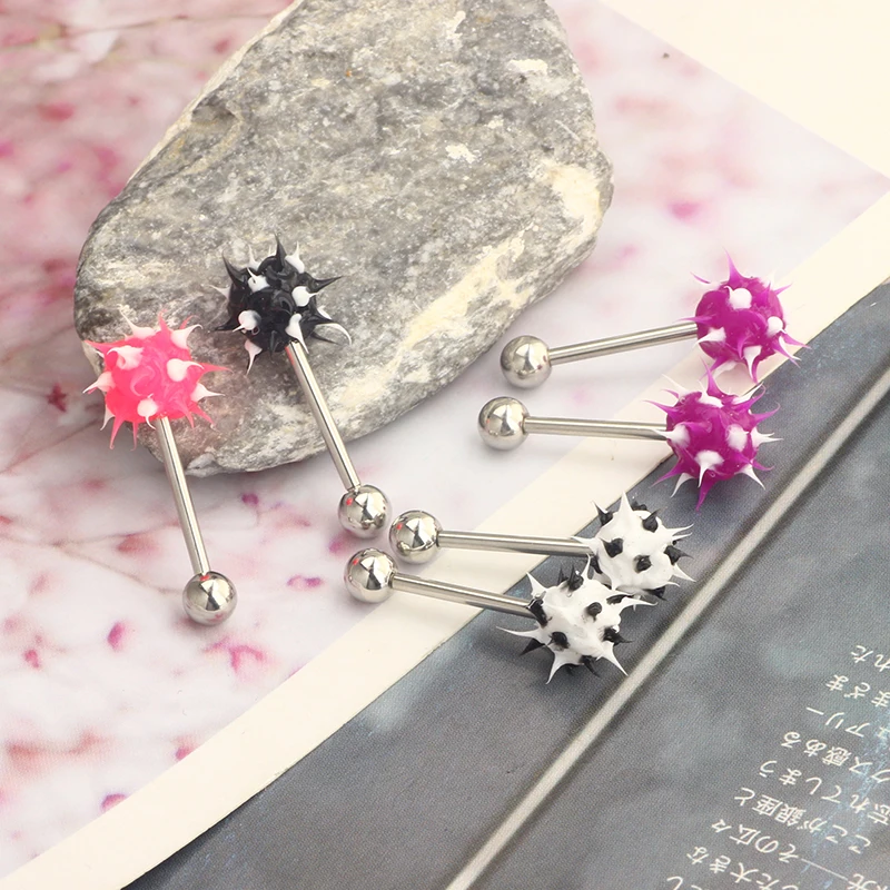 14G 9/16Inch Silicone Soft Spike Ball Nipple Tongue Shield Ring Barbell Body Piercing Jewelry Retainer wholesales 4 colors tongu