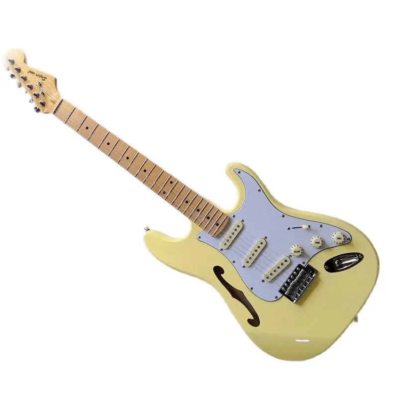 

6-string 3 Pickups Electric Guitar 22 Frets Stratorcast Maple Fingerboard Cream Yellow Body Factory Outlet Beginner Junior