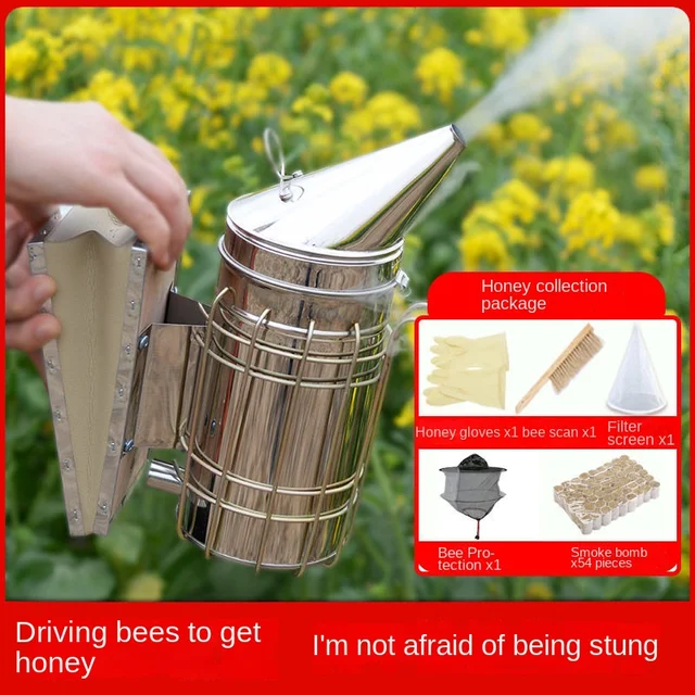 A Méh Dohányosok Testreszabható Rozsdamentes Acélból Készült Méhészeti Permetező Füst Meghajtó Méhek Speciális Füstfúvó Kézikönyve Pajzs Dohányzóval - Image 2