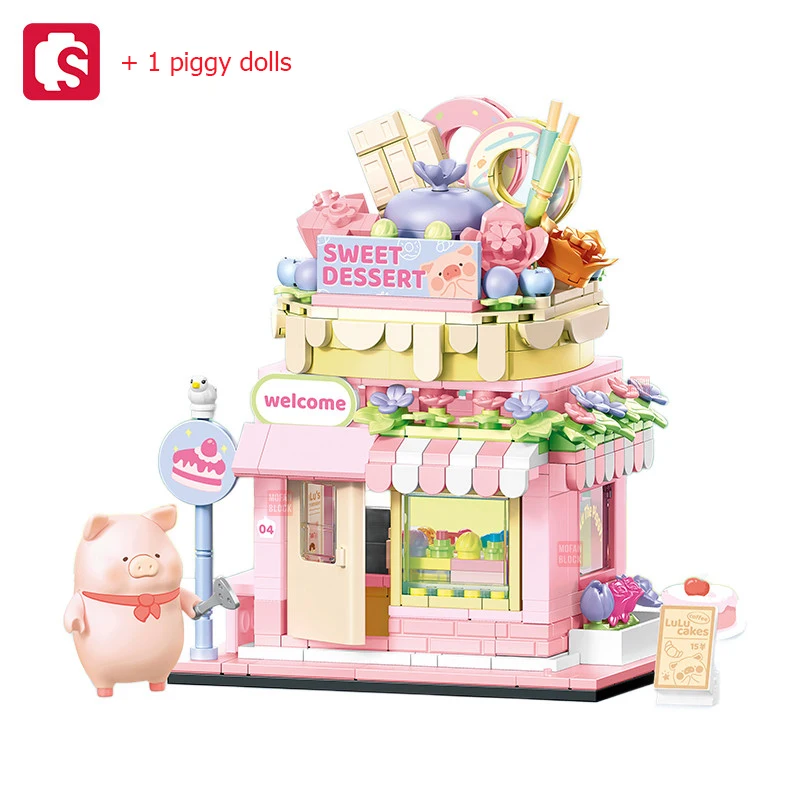 

Sweet Dessert Shop Model Building Blocks MOC City Streetscape Assembly Bricks Romantic Home Decoration Gifts for Girlfriend Toys