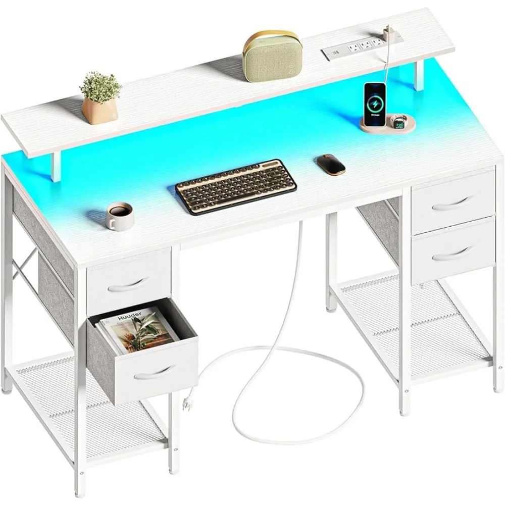 

Work From Home Office Desk With Large Storage Space for Bedroom 47 Inch Computer Desk With 4 Drawers Furniture