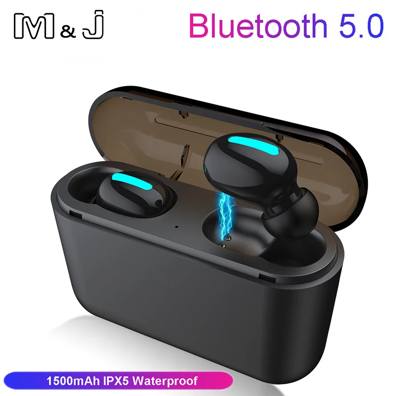 Q32 TWS Wireless Bluetooth Earphones 5.0 Stereo IPX5 Gaming Headset Wireless Headphones with charging box 1500 mAh power bank