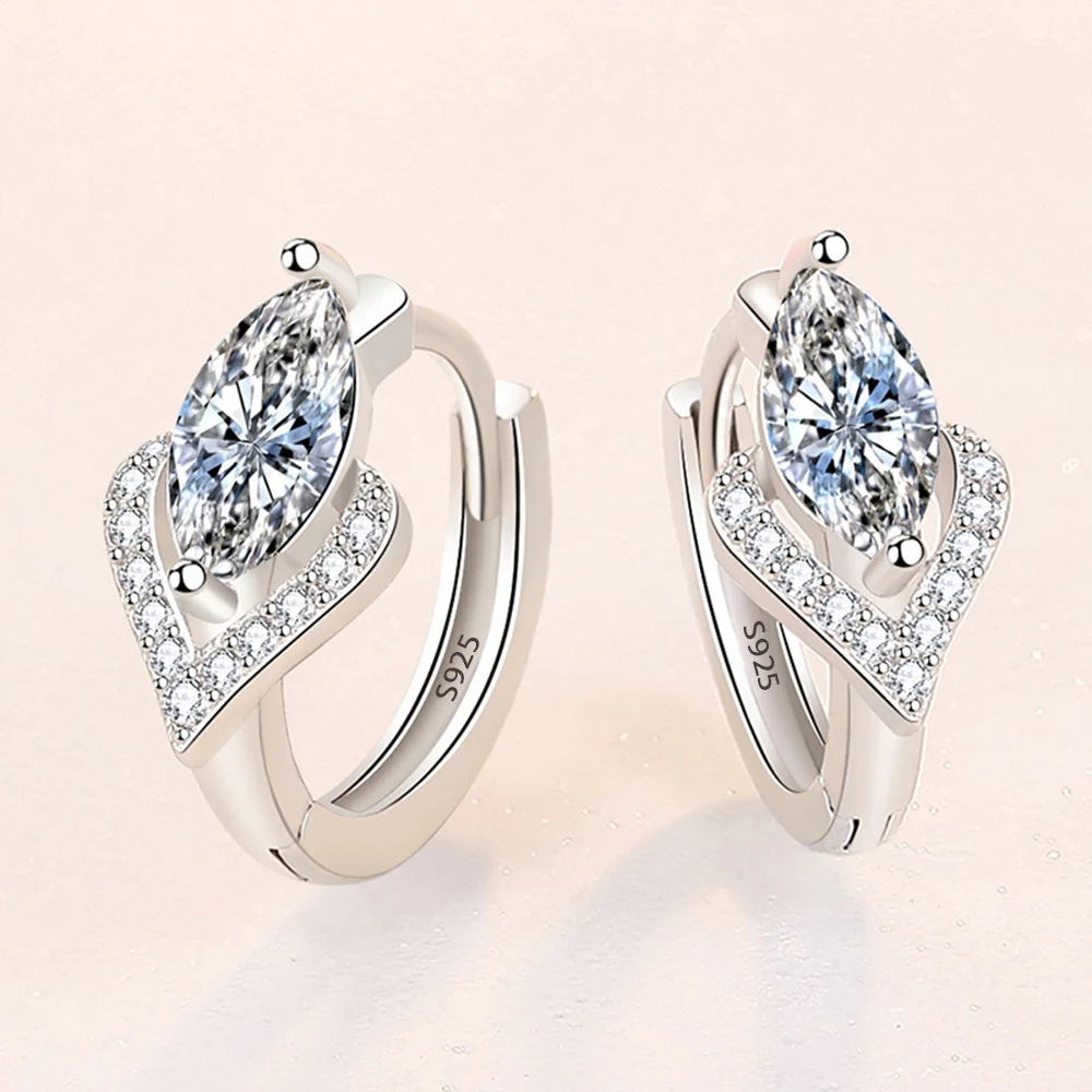 925 Sterling Silver Shining Zircon Earrings Women's Circle Round Fashionable
