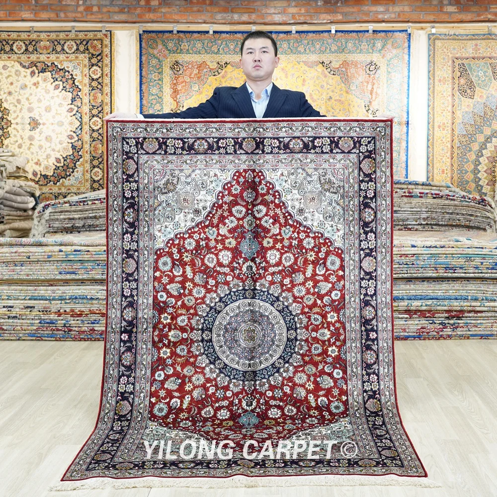 

122x183 см персидские красные коврики ручной работы турецкий бежевый изысканный Шелковый ковер (YHW91D)