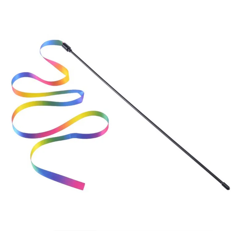 Colorful Funny Cat Stick Fun Pet Cat Dog Double Sided Rainbow Ribbon Teaser Rod Interactive Wand Toy Kitten Training Supplies 