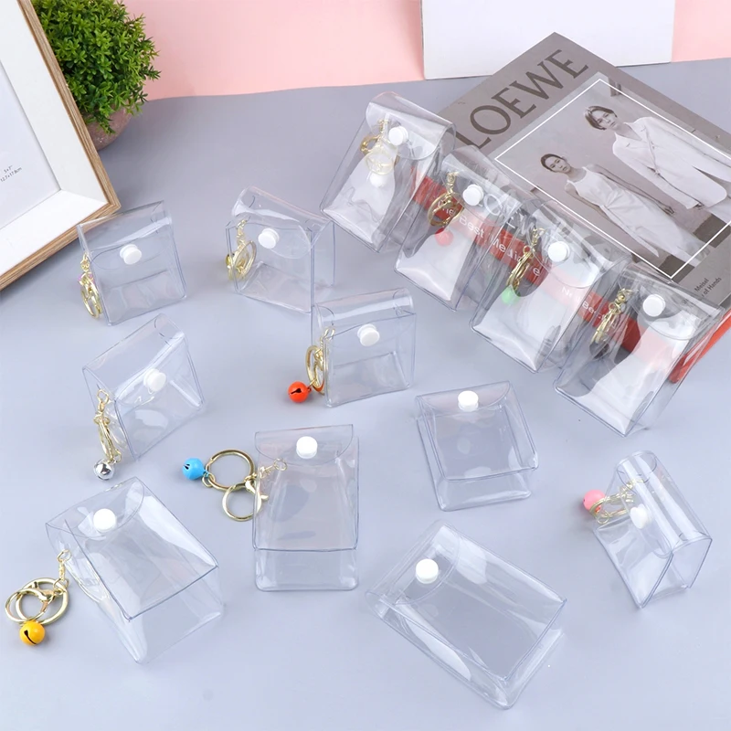 

Transparent PVC Mini Anime Doll Display Bag Coin Purse Pendant Square Pouch Organizer Wallet Key Lipstick Earphone Storage Bag